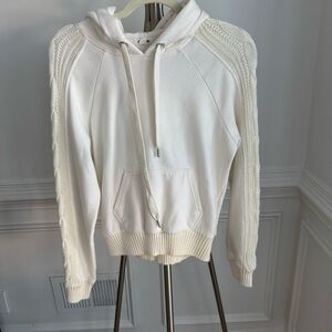 Garage Cream Sweater  Y2K Hoodie with Cable Knit Sleeve Accents Size S